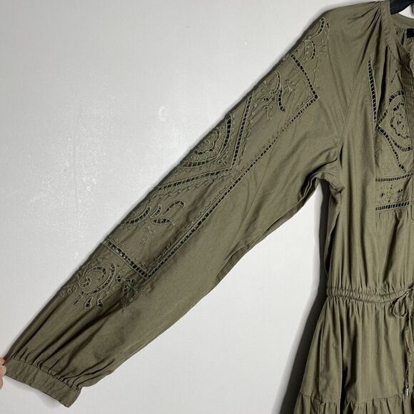 LAUREN Ralph Lauren Sulashka Dress Women 2 Olive Green Embroidered A-Line Cotton - Picture 6 of 14